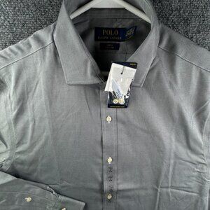 NWT Polo Ralph Lauren Button Shirt Gray Long Sleeve Slim Fit Easy Care 17 34/35